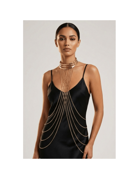 Bijou Tour de cou trois anneaux avec chaines de corps doré 