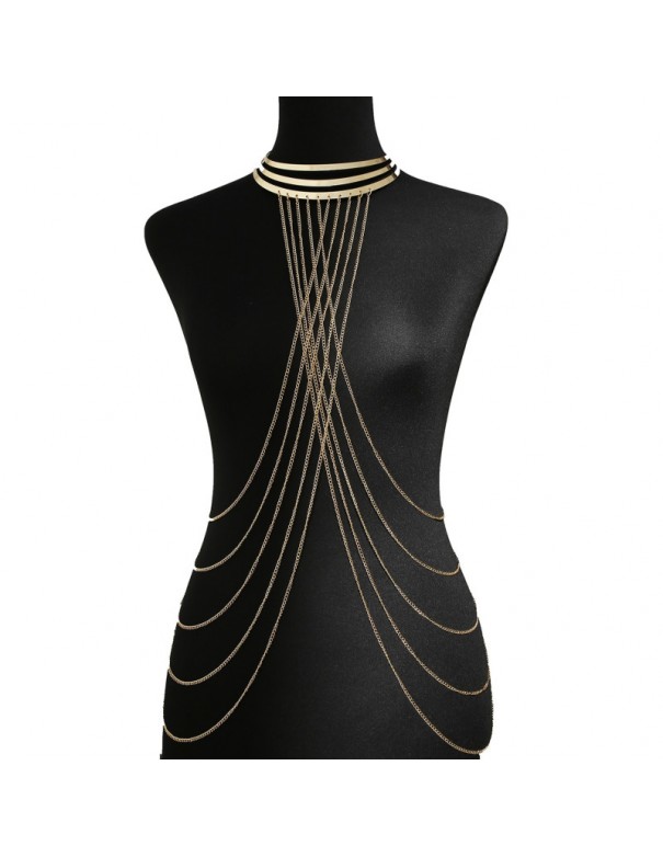 Bijou Tour de cou trois anneaux avec chaines de corps doré 