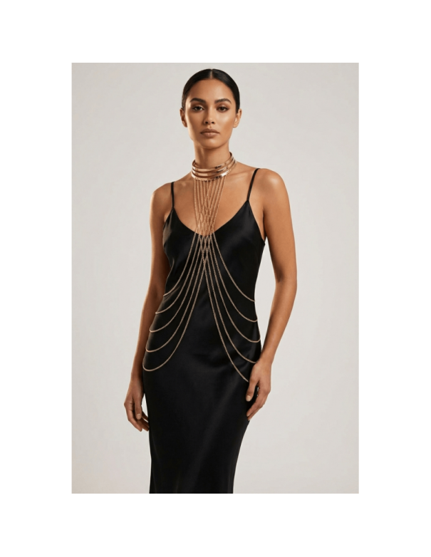 Bijou Tour de cou trois anneaux avec chaines de corps doré 