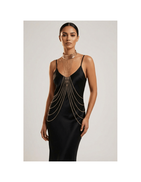 Bijou Tour de cou trois anneaux avec chaines de corps doré 