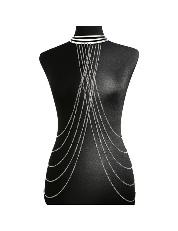 Bijou Tour de cou trois anneaux avec chaines de corps argenté 