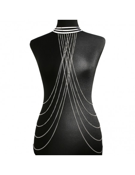 Bijou Tour de cou trois anneaux avec chaines de corps argenté 