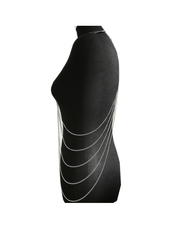 Bijou Tour de cou trois anneaux avec chaines de corps argenté 