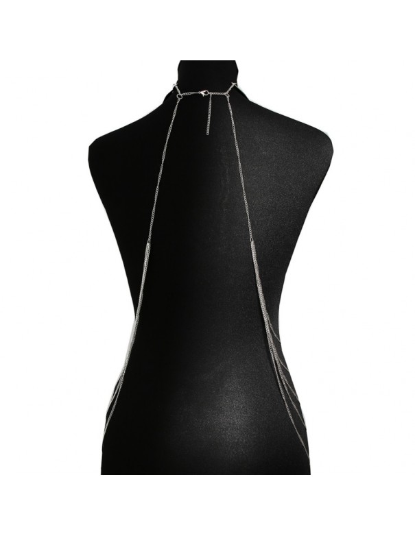 Bijou Tour de cou trois anneaux avec chaines de corps argenté 