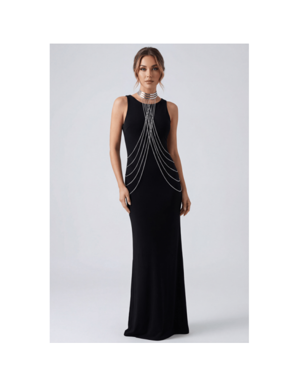 Bijou Tour de cou trois anneaux avec chaines de corps argenté 