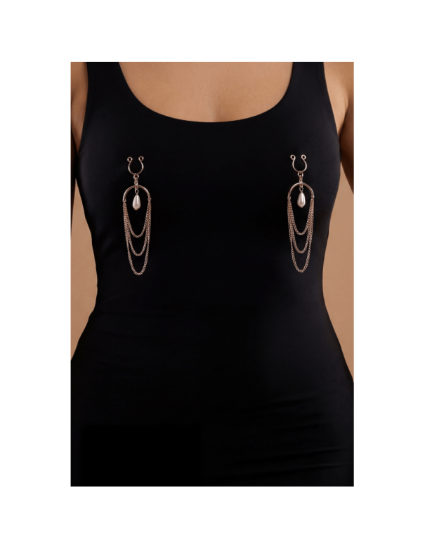 Bijoux de seins avec 3 chainettes doré rose et une perle 