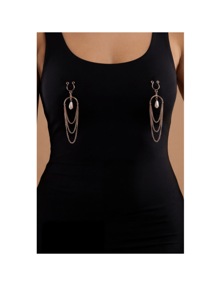 Bijoux de seins avec 3 chainettes doré rose et une perle 