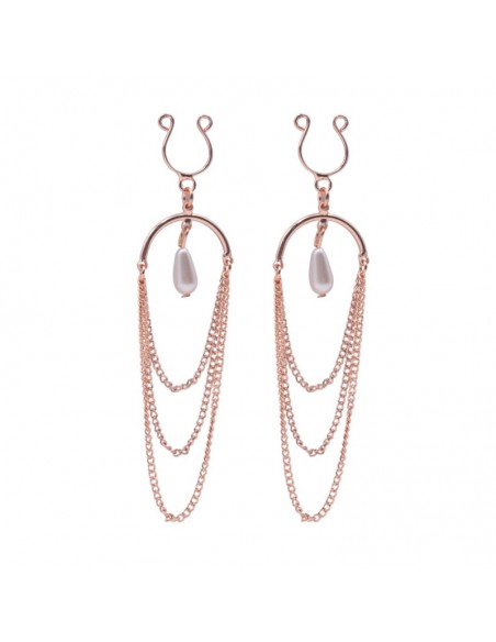 Bijoux de seins avec 3 chainettes doré rose et une perle 