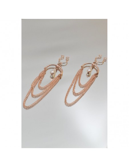 Bijoux de seins avec 3 chainettes doré rose et une perle 