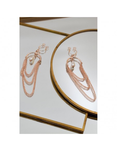Bijoux de seins avec 3 chainettes doré rose et une perle 