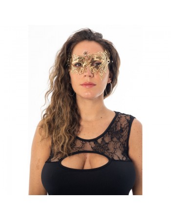 Masque vénitien Bianca rigide doré avec strass  2