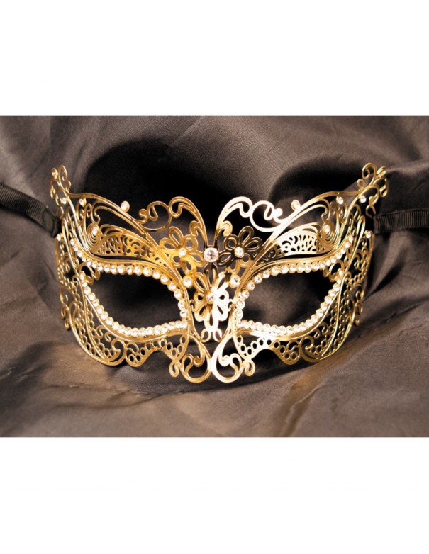 Masque vénitien Alba rigide doré avec strass 