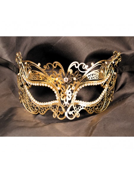 Masque vénitien Alba rigide doré avec strass 