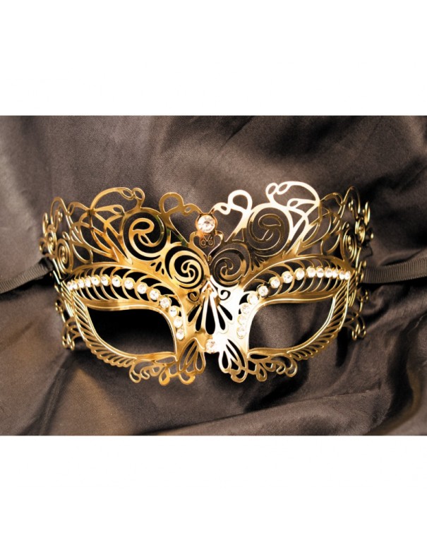 Masque vénitien Giulia rigide doré avec strass 