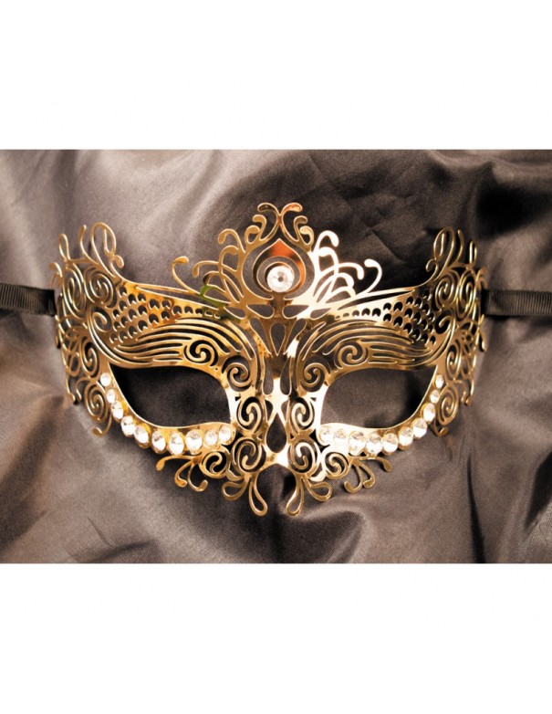 Masque vénitien Ornella rigide doré avec strass 