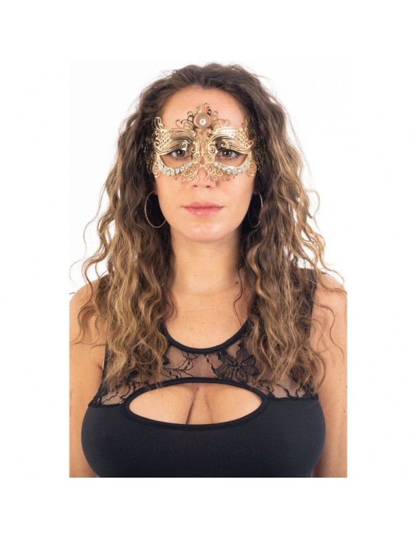 Masque vénitien Ornella rigide doré avec strass 