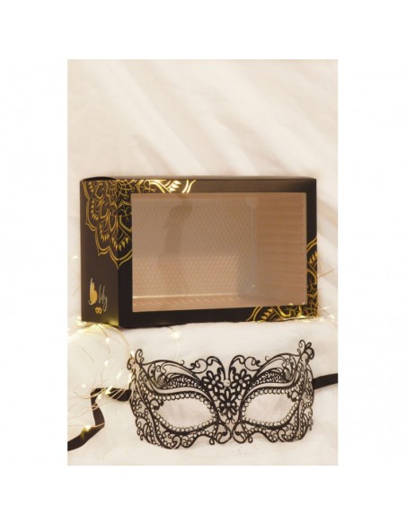 Masque vénitien Alba rigide noir avec strass  