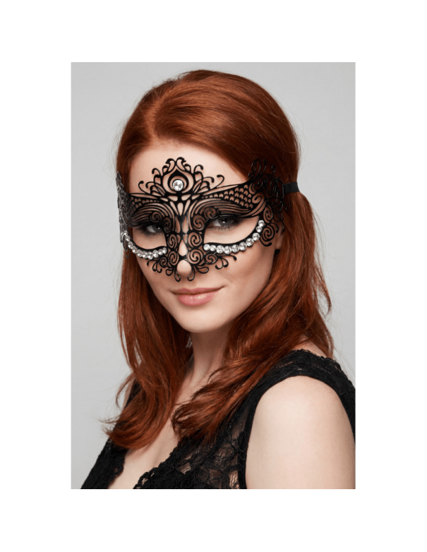 Masque vénitien Ornella rigide noir avec strass  