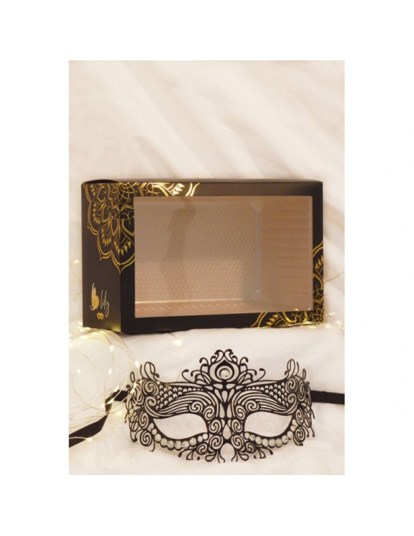 Masque vénitien Ornella rigide noir avec strass  