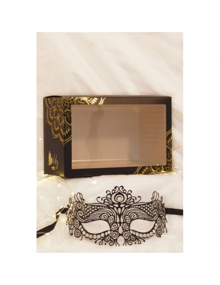 Masque vénitien Ornella rigide noir avec strass  
