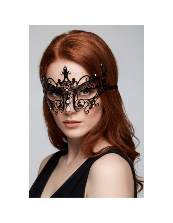 Masque vénitien Lucia rigide noir  avec strass  