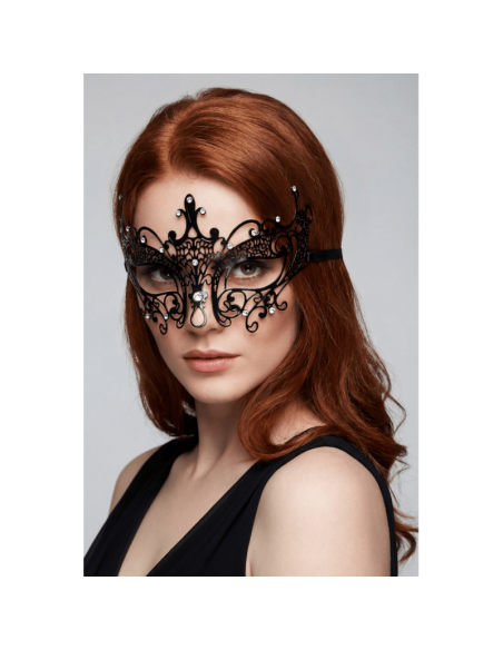 Masque vénitien Lucia rigide noir  avec strass  