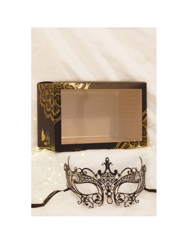 Masque vénitien Lucia rigide noir  avec strass  