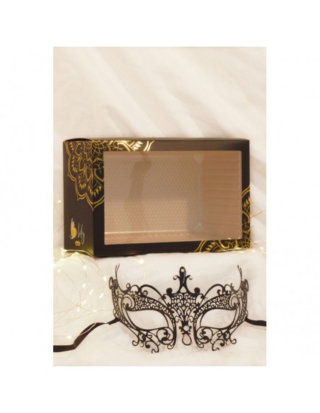 Masque vénitien Lucia rigide noir  avec strass  