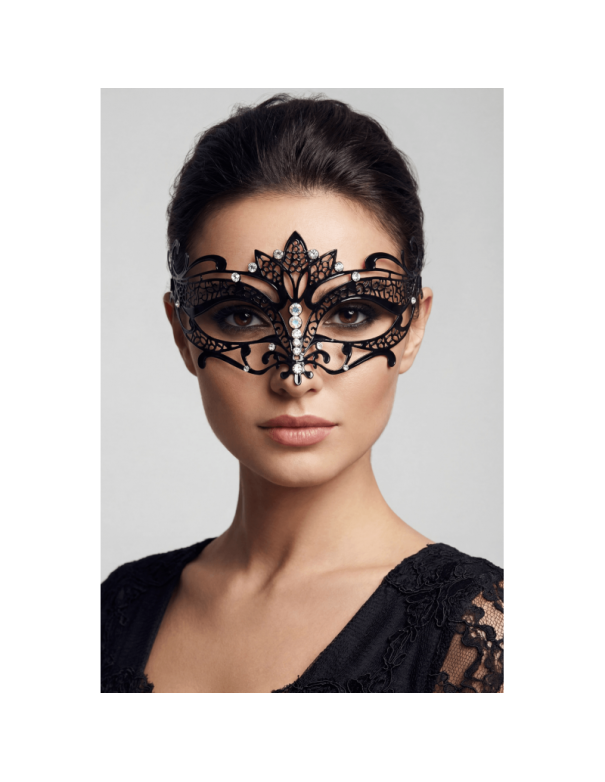 Masque vénitien Asia rigide noir avec strass 