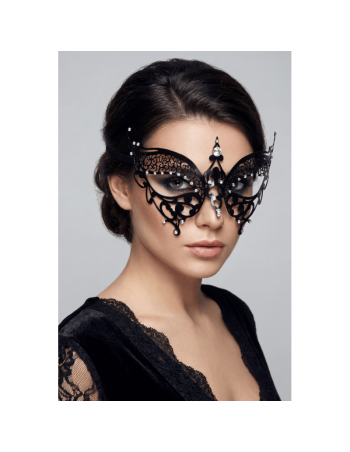 Masque vénitien Alida rigide noir avec strass  