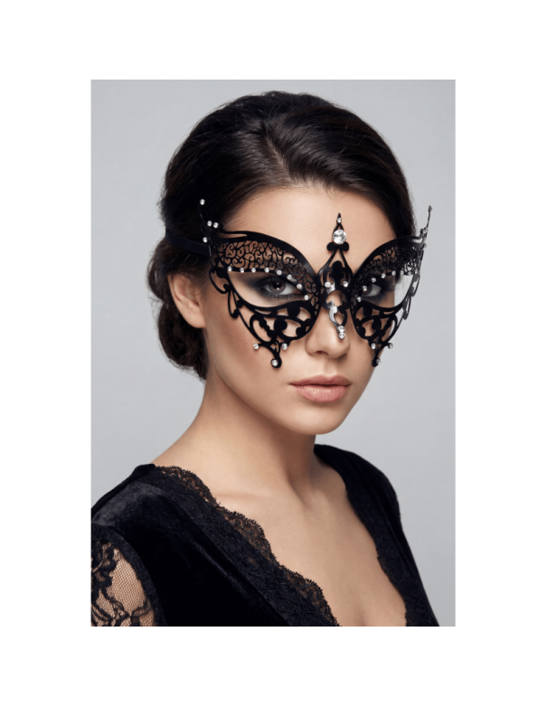 Masque vénitien Alida rigide noir avec strass  