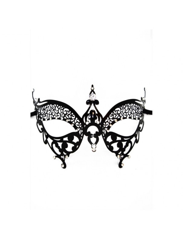 Masque vénitien Alida rigide noir avec strass  