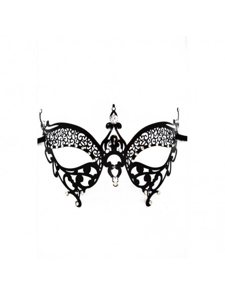 Masque vénitien Alida rigide noir avec strass  