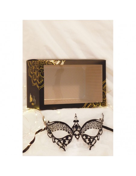 Masque vénitien Alida rigide noir avec strass  