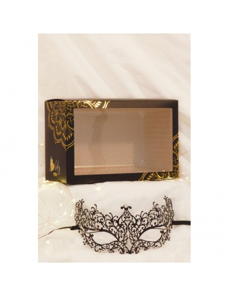 Masque vénitien Chiara rigide noir avec strass  