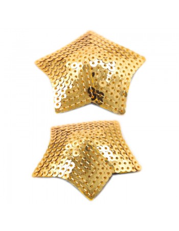 Paire de cache tétons adhésifs étoile pailletée sequin doré  2