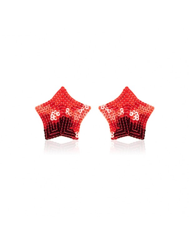 Paire de cache tétons adhésifs étoile pailletée sequin rouge 