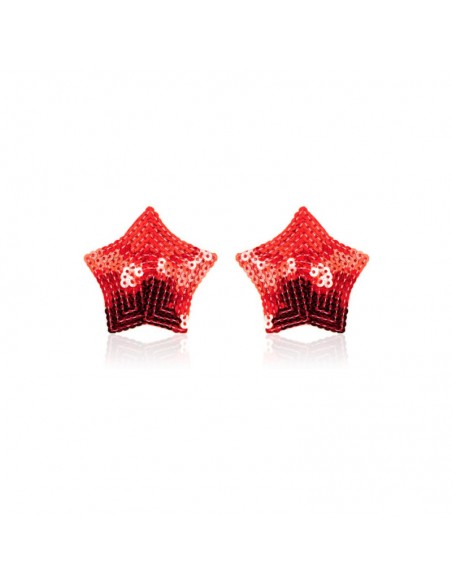 Paire de cache tétons adhésifs étoile pailletée sequin rouge 