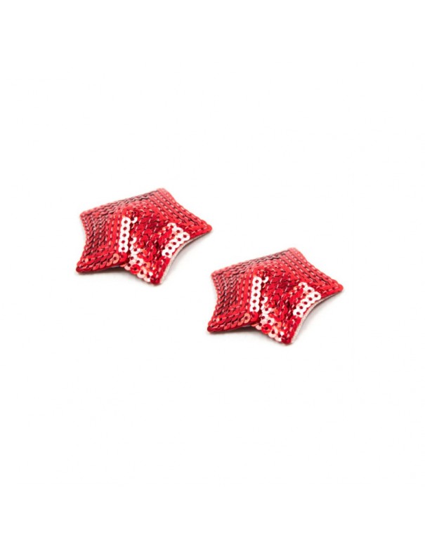 Paire de cache tétons adhésifs étoile pailletée sequin rouge 