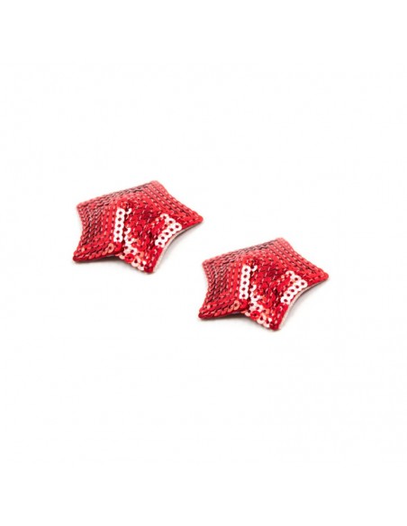 Paire de cache tétons adhésifs étoile pailletée sequin rouge 
