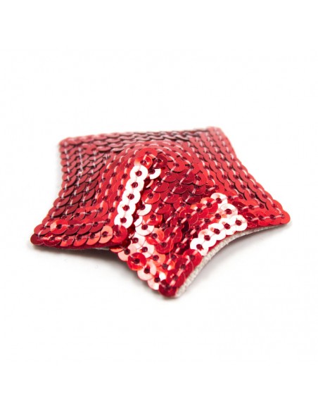 Paire de cache tétons adhésifs étoile pailletée sequin rouge 