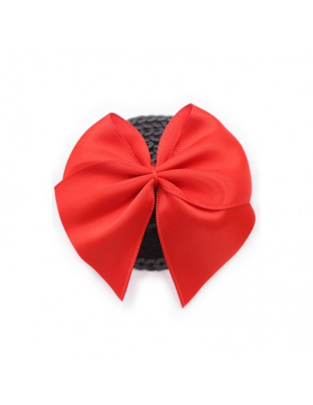 Paire de cache tétons adhésifs noir avec nœud papillon rouge 