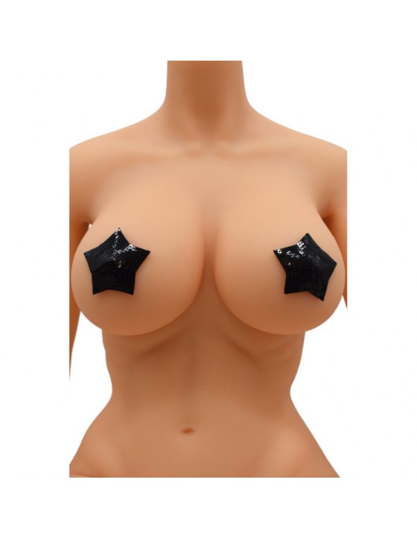 Paire de cache tétons adhésifs étoile pailletée sequin noir 