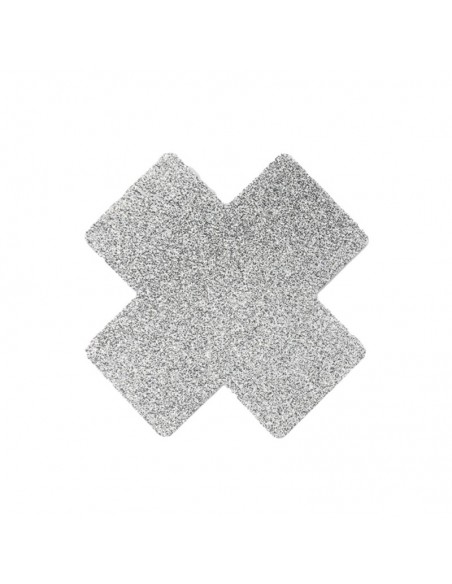 Paire de cache tétons adhésifs croix pailletée blanc 