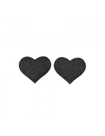 Paire de cache tétons adhésifs coeur pailleté noir 