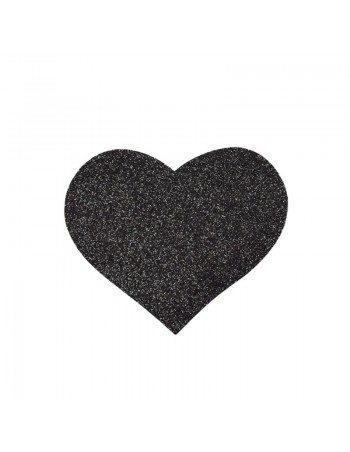 Paire de cache tétons adhésifs coeur pailleté noir  2