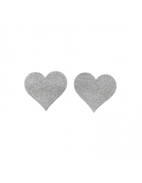 Paire de cache tétons adhésifs cœur pailleté blanc 
