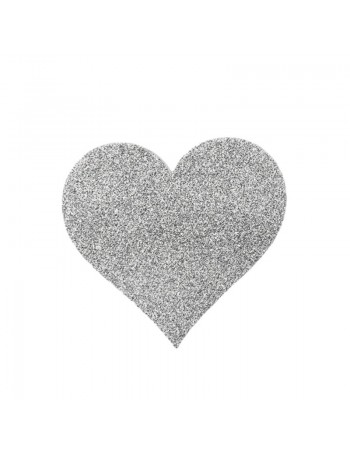 Paire de cache tétons adhésifs cœur pailleté blanc  2