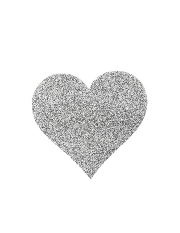 Paire de cache tétons adhésifs cœur pailleté blanc 