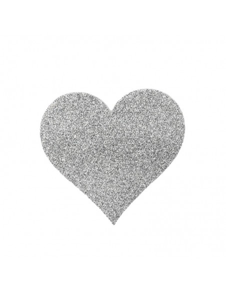 Paire de cache tétons adhésifs cœur pailleté blanc 
